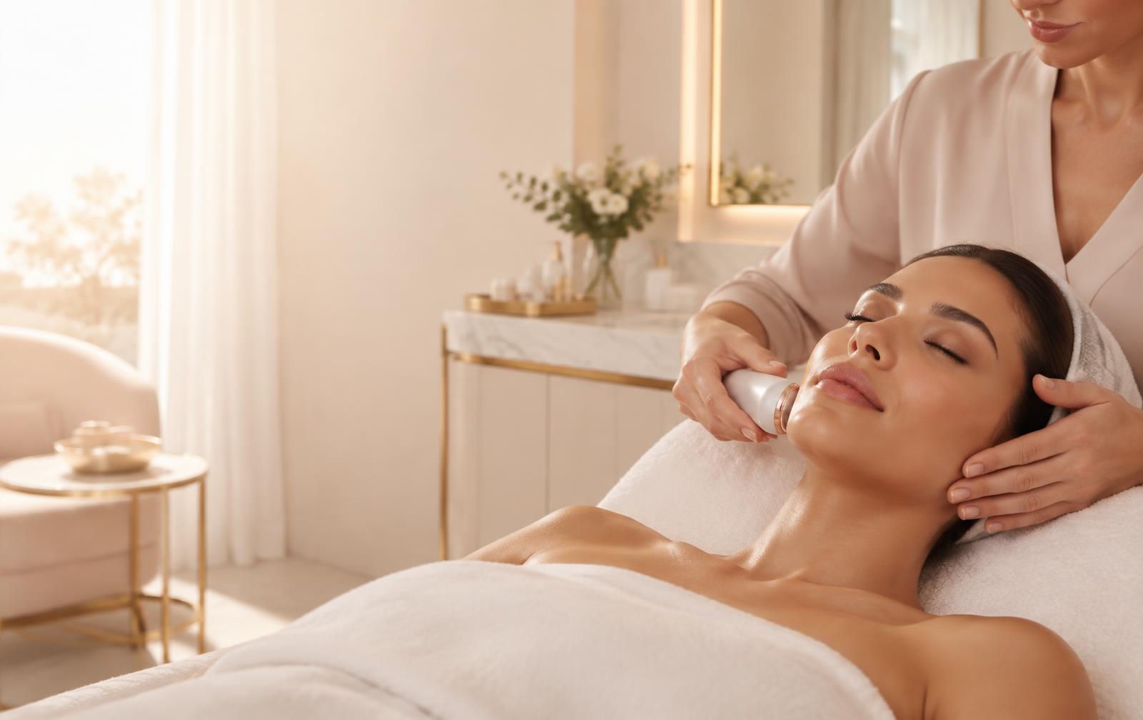 Mulher recebendo um cuidado estético facial